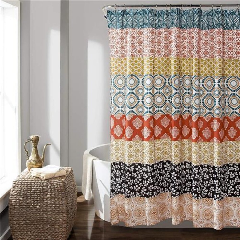Bohemian Striped Shower Curtain Colorful Bold Design,72"x72",Turquoise & Orange - Picture 1 of 5